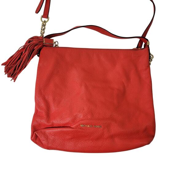 Michael Kors Shoulder Crossbody Bag Soft Pebbled Leather Orange - Picture 1 of 14